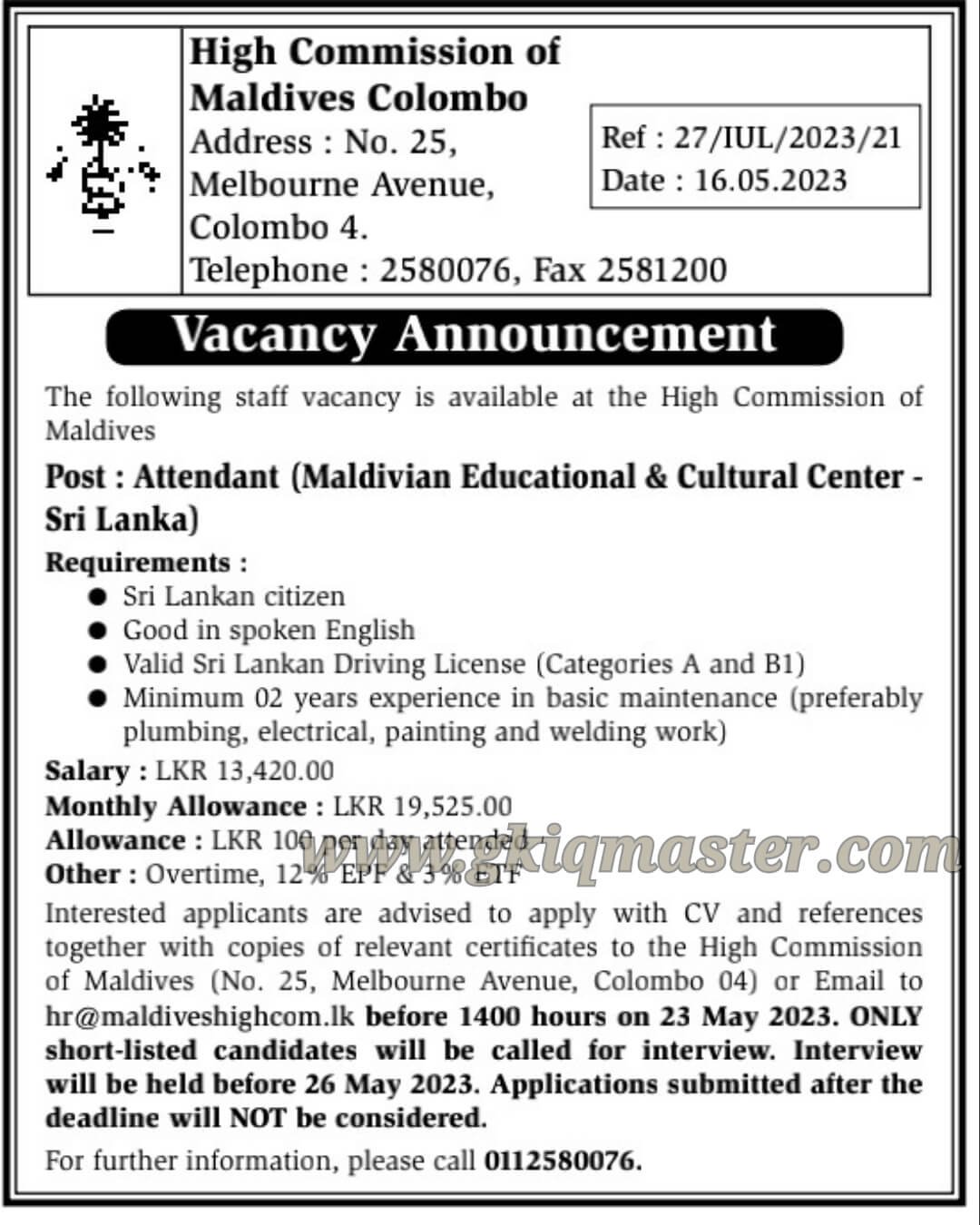 Attendant & Driver Vacancies Full Details