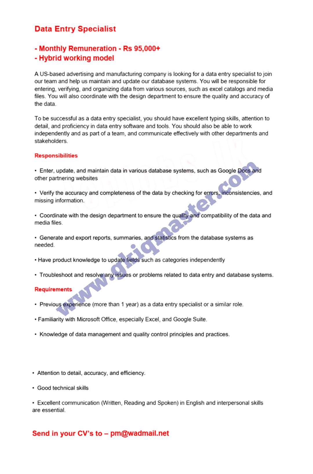 Data Entry Specialist - Work From Home Vacancies 2024 - MASTER