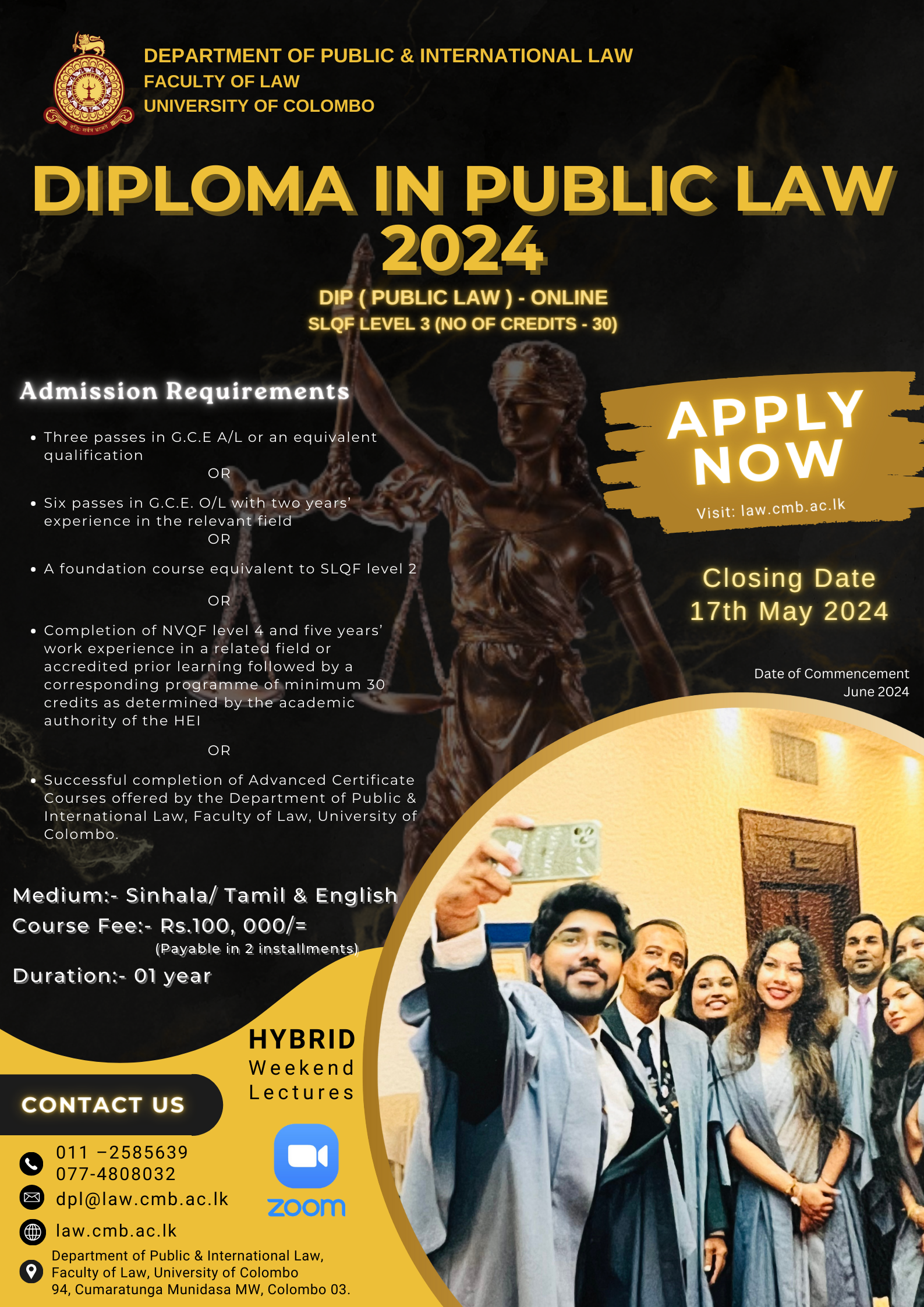 Diploma in Public Law (Intake 2024) - Faculty of Law, University of Colombo