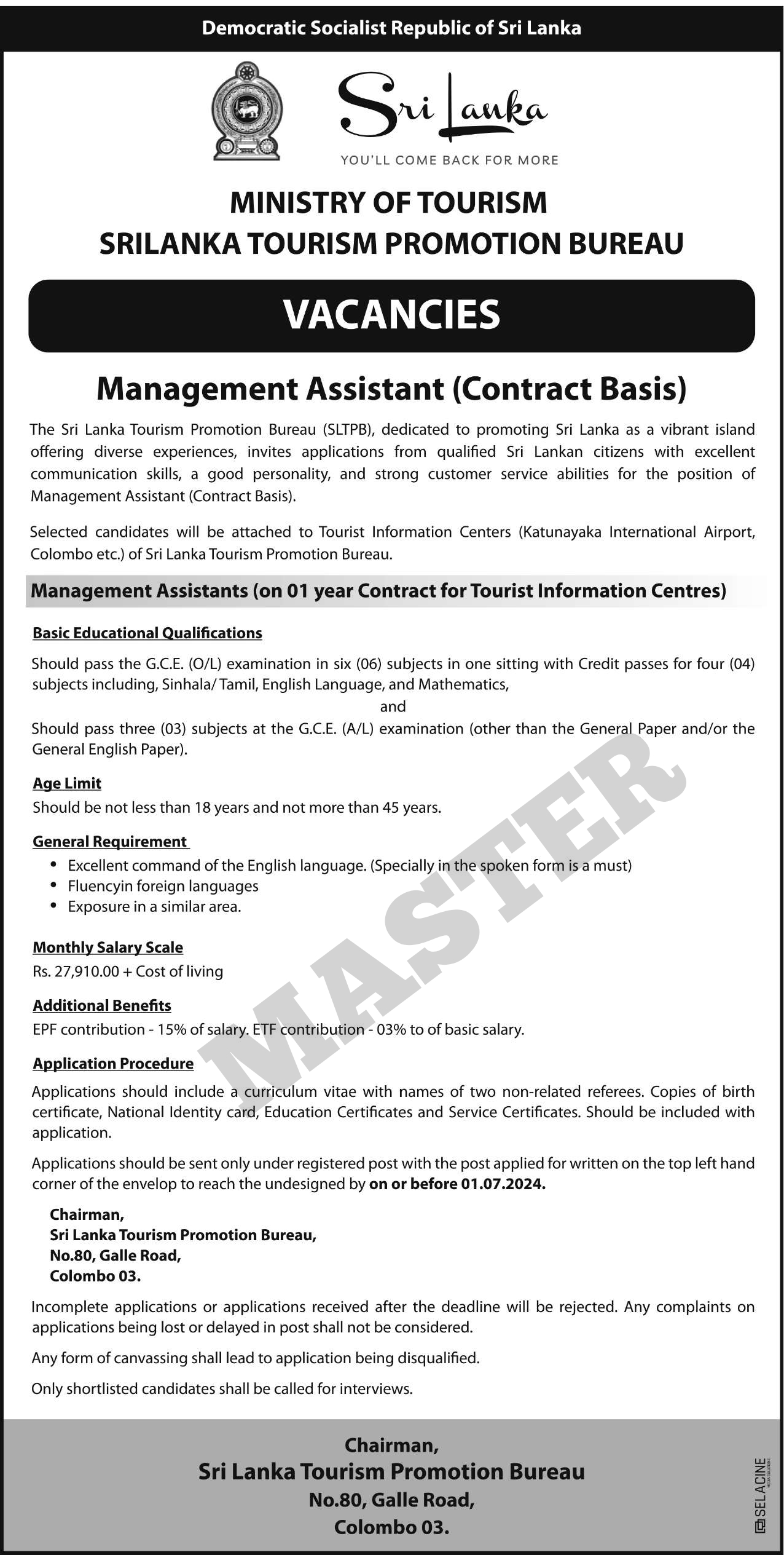 Management Assistant - Ministry of Tourism Vacancies 2024