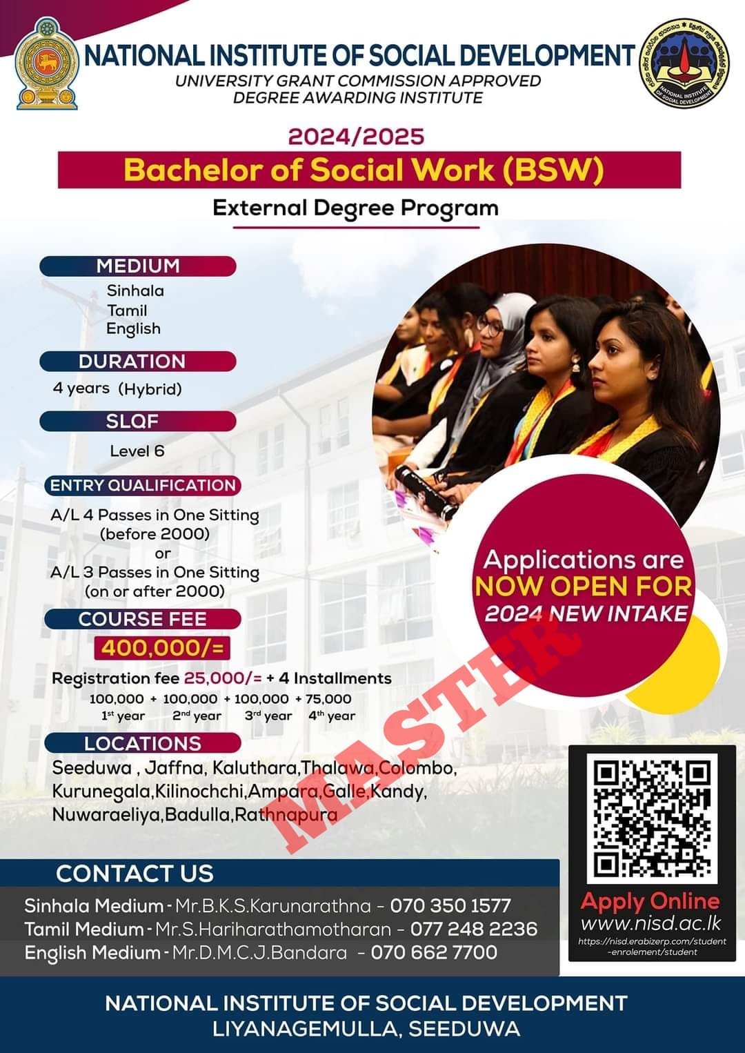 Bachelor Of Social Work External Degree Programme 2024 Master