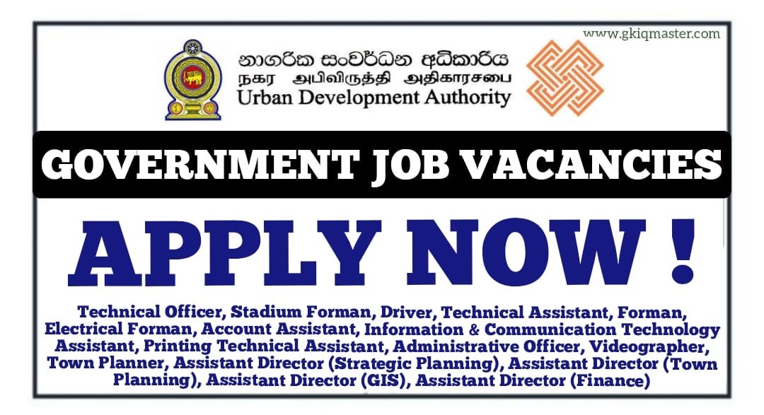 Technical Officer, Stadium Forman, Driver and More Job Vacancies 2026 - Urban Development Authority