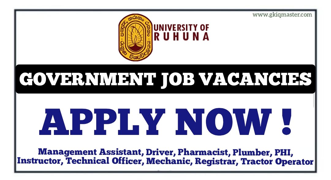 Management Assistant, Technical Officer, Driver and More Job Vacancies 2026 - University of Ruhuna