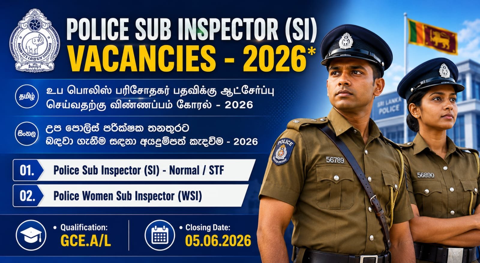 Police Sub Inspector (SI) Vacancies 2026 - Sri Lanka Police