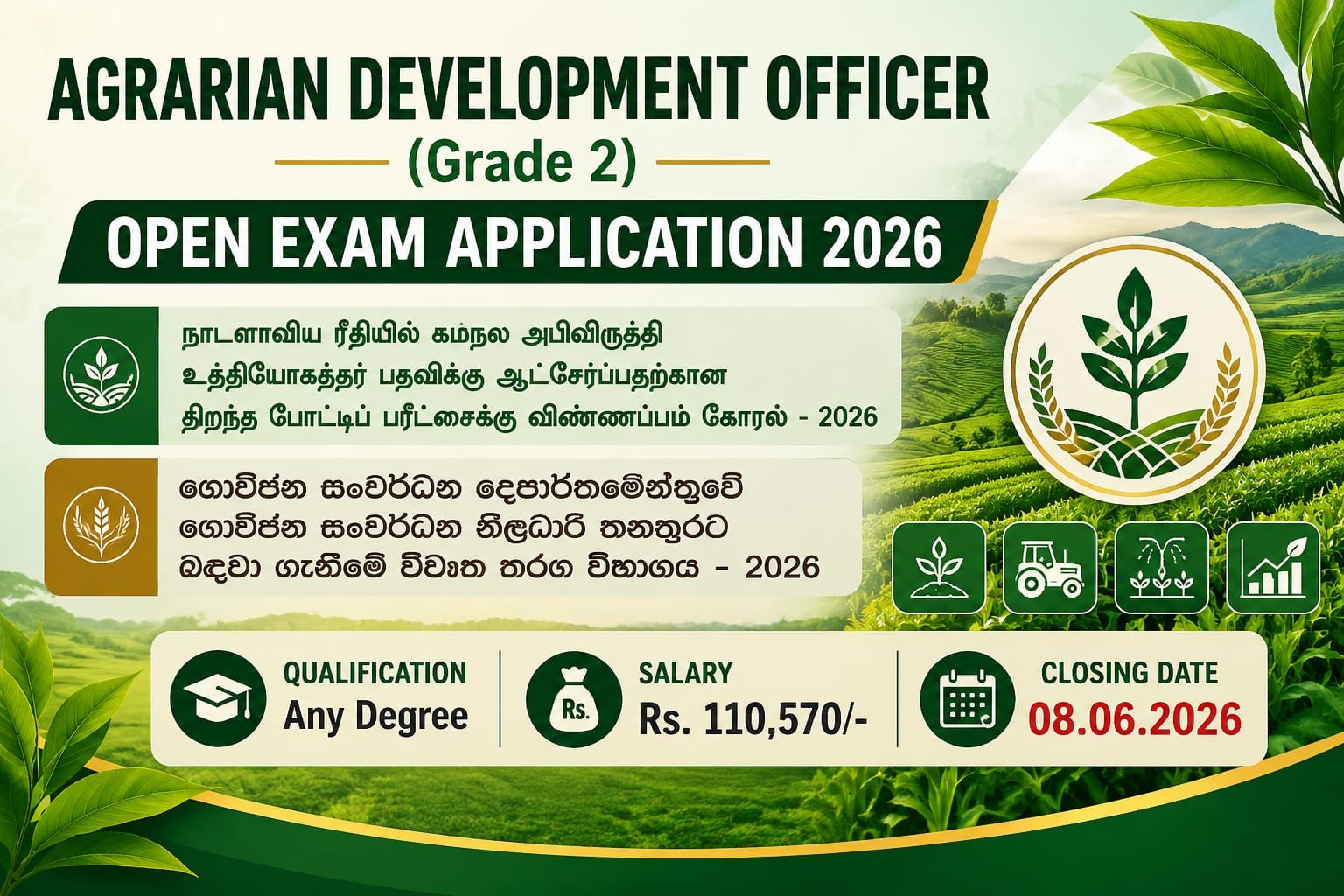 Agrarian Development Officer (Grade II) Open Exam Application - 2026