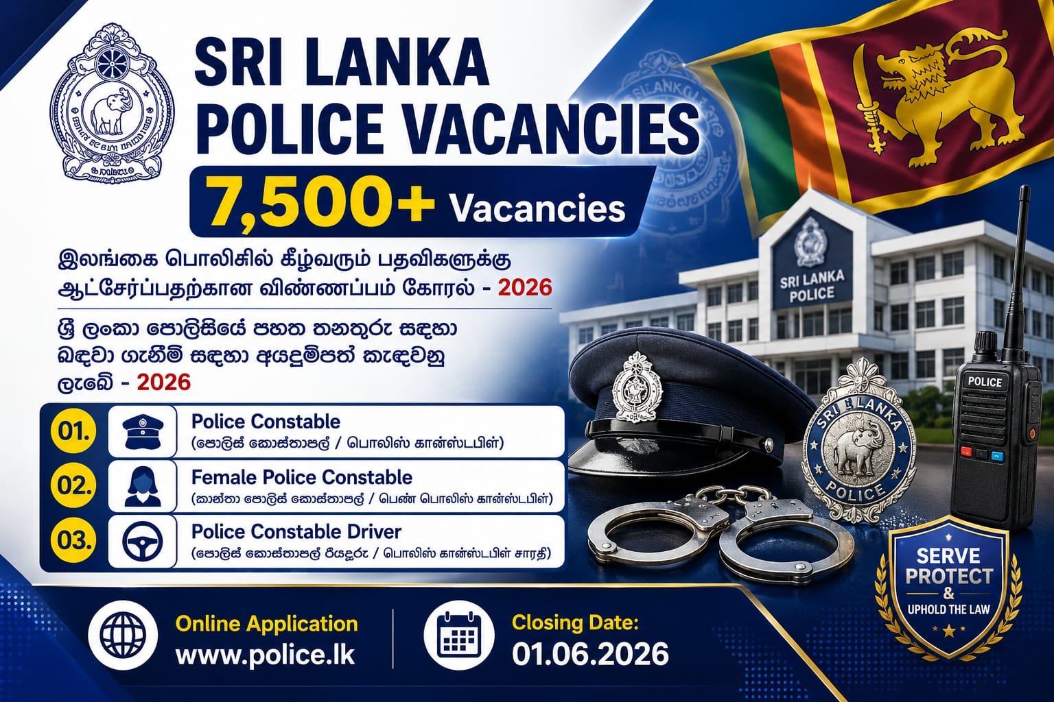7,500 Police Constable Vacancies - Sri Lanka Police (Gazette & Application)