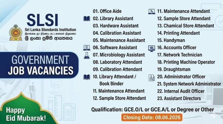 Office Aide, Microbiology Media Assistant, Assistant Directors and More Job Vacancies 2026 - Sri Lanka Standards Institution (SLSI)