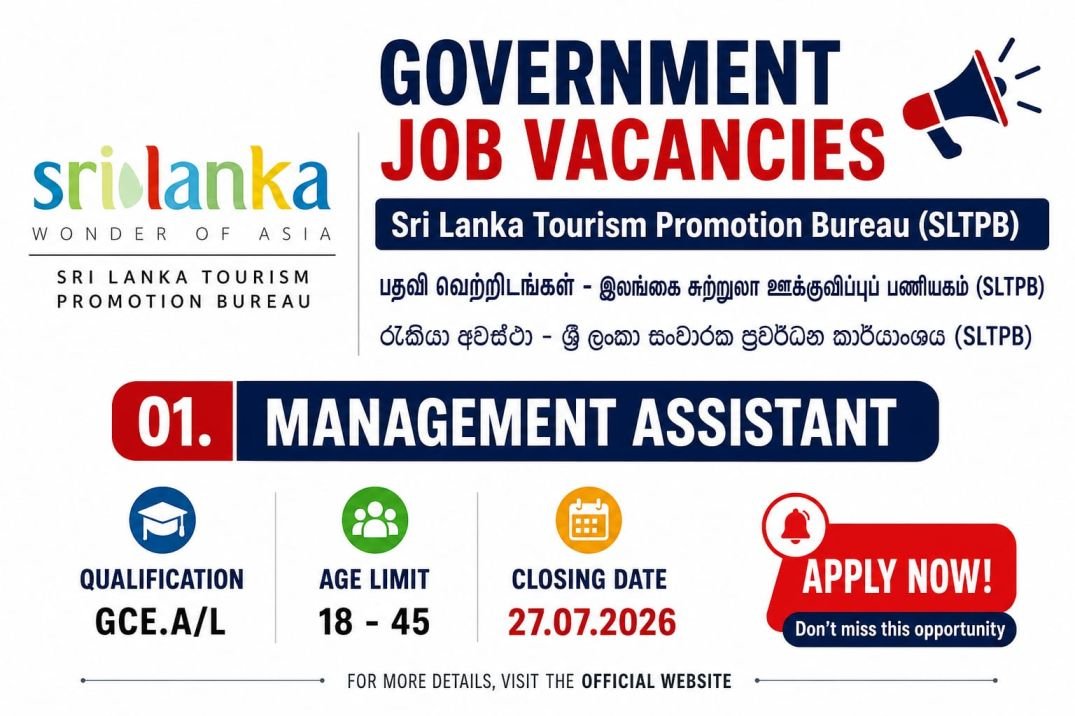 Management Assistant Job Vacancies 2026 - Sri Lanka Tourism Promotion Bureau (SLTPB)